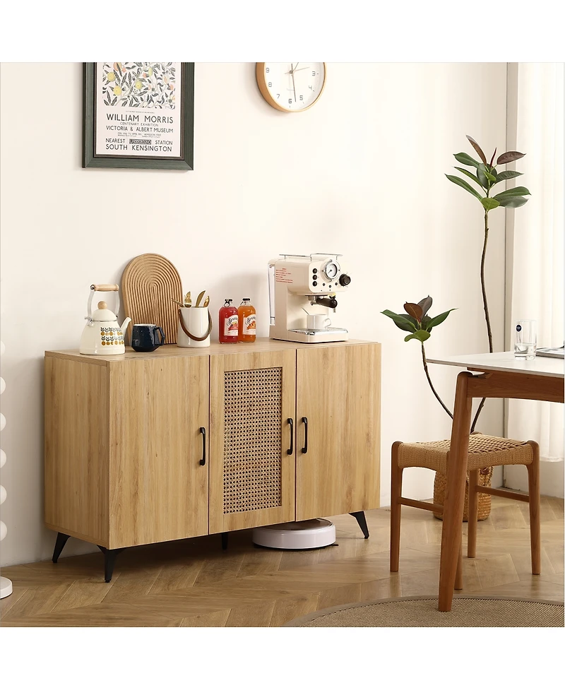 Streamdale Furniture Three-Door Rattan Mesh Cabinet - Large Storage, Stable & Durable (45.3inch