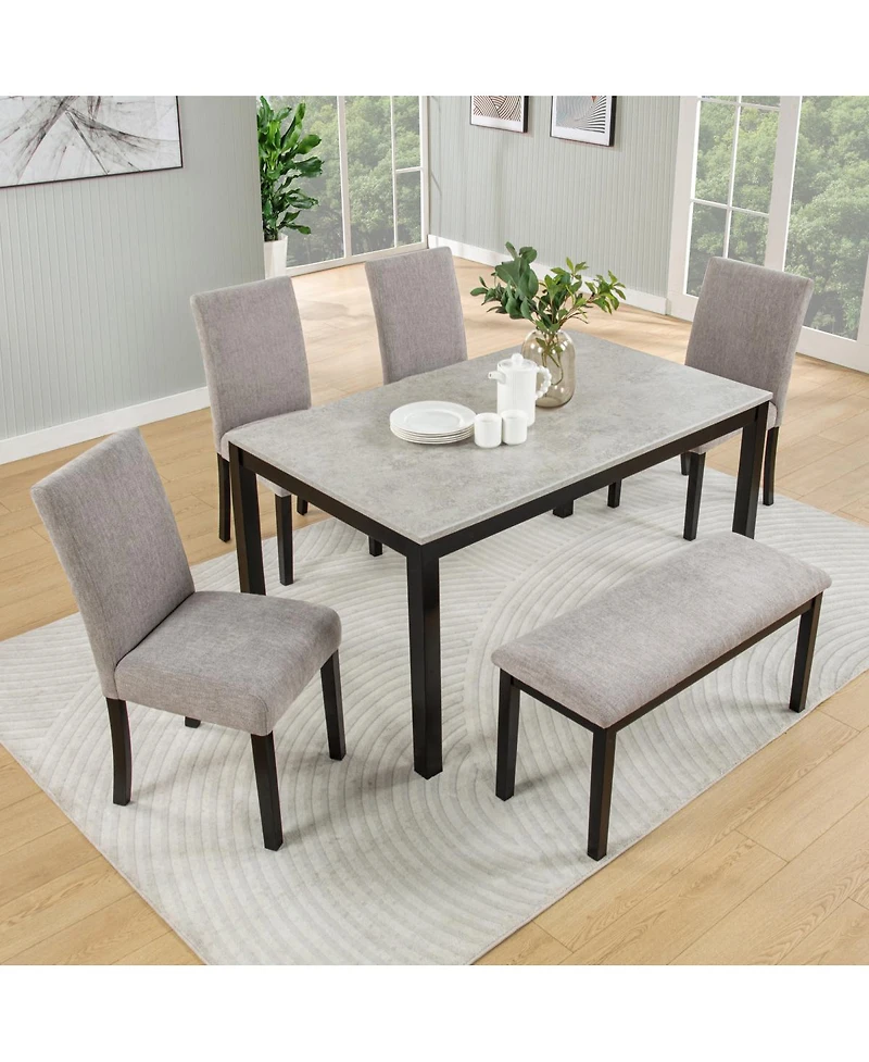 Streamdale Furniture 6-Piece Dining Table Set with Bench, Solid Wood Kitchen Table, Gray & Black