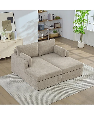 Streamdale Furniture 63.39" Wide Chenille Sofa Bed with Cushions & Metal Legs