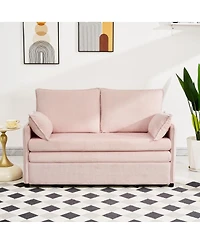 Streamdale Furniture 55" Convertible Sofa Bed with Usb Ports, Modern Corduroy Couch, Pink