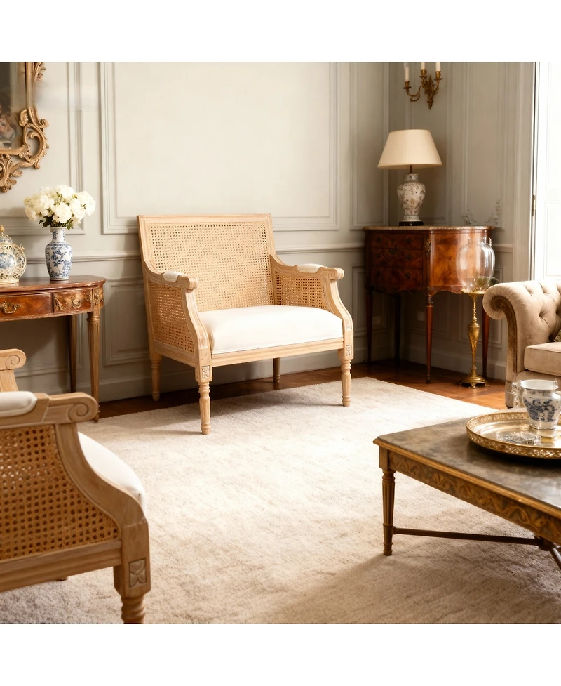 Streamdale Furniture French Accent Armchair, Vintage Rattan Reading Chair