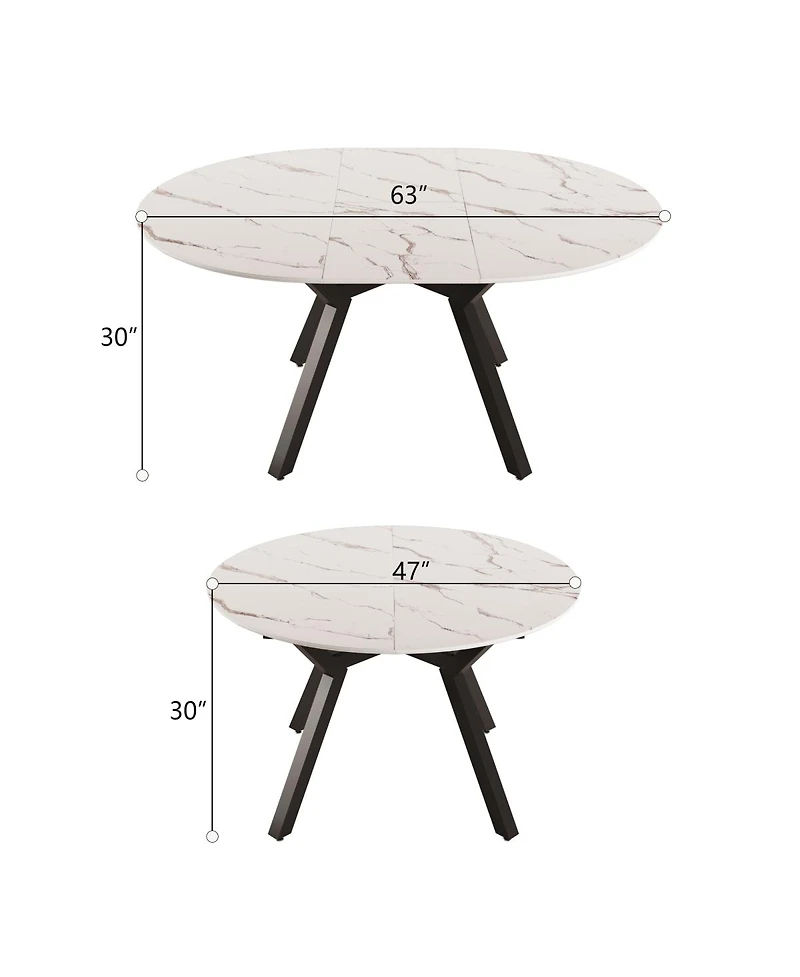 Streamdale Extendable White Round Dining Table (4-6 Person) - Modern Mdf & Metal