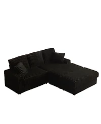 Streamdale Furniture 84" Corduroy 3-Seater Sofa w/ Pillows, Ottomans, Storage & Cup Holders