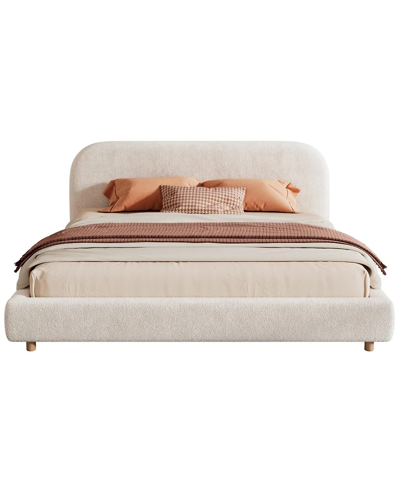 Streamdale Furniture King Size Boucle Upholstered Bed, Curved Design, Solid Wood Legs