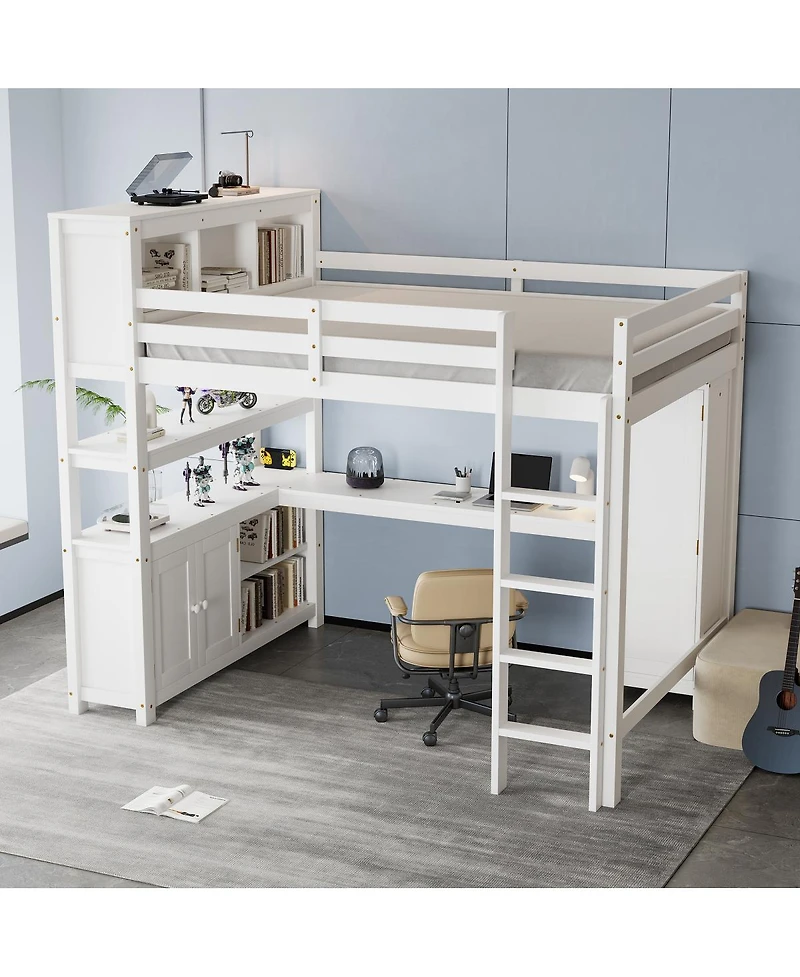 Streamdale Furniture Wood Loft Bed with Cabinet, Bookshelf & Desk