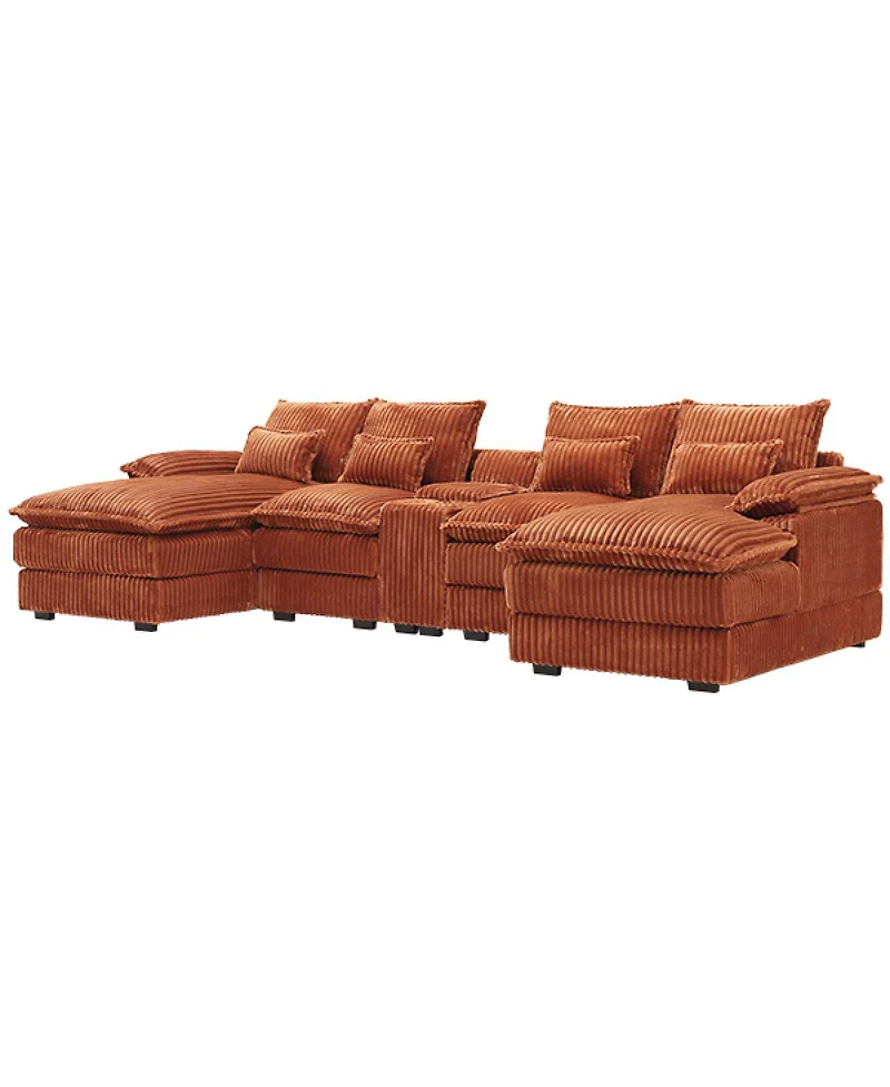 Streamdale Furniture 120" 5-piece U-shaped sofa w/ console, Usb ports & 4 pillows