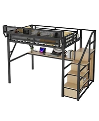 Streamdale FurnitureFurniture Full Loft Bed with Desk, Stairs & Charging Station, Black
