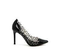 candace clear patent faux leather detail pumps