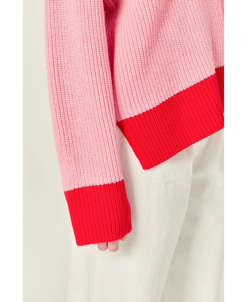 Women's Contrast Zip Pullover Sweater