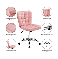 Yaheetech Modern Tufted Armless Desk Chair with Chrome-finish Metal Base, Rolling Wheels, Adjustable Seat Heigh