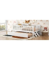 Streamdale Furniture Wood Platform Bed with Guardrail and Trundle