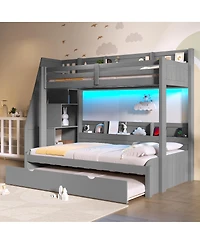 Streamdale Furniture over Full Bunk Bed with Storage Stairs, Trundle, Led, Usb