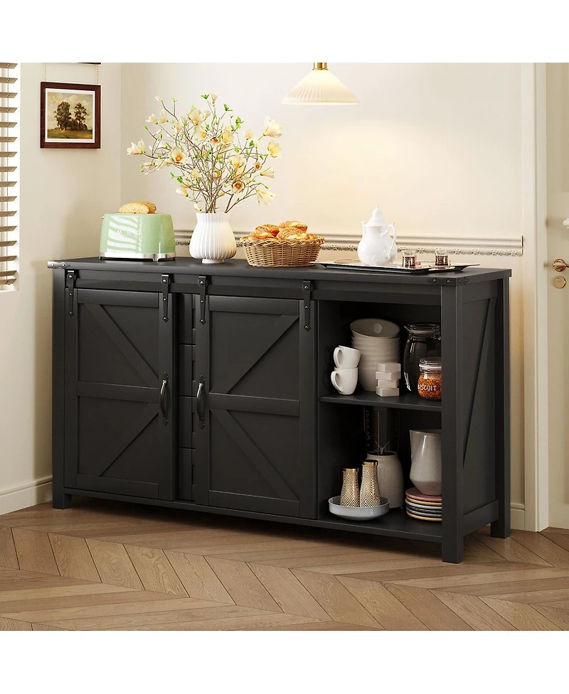 Streamdale Furniture 55.1-Inch Farmhouse Sideboard with Sliding Barn Doors & 4 Drawers