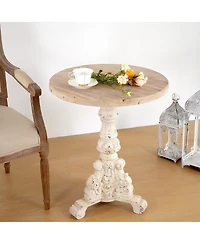 Streamdale Furniture Accent Coffee Table, Antique Pedestal, Solid Wood Top, Natural+Antique White