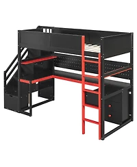 Streamdale Furniture Twin Gaming Loft Bed with Storage Stairs, Desk, Shelves & Pegboard