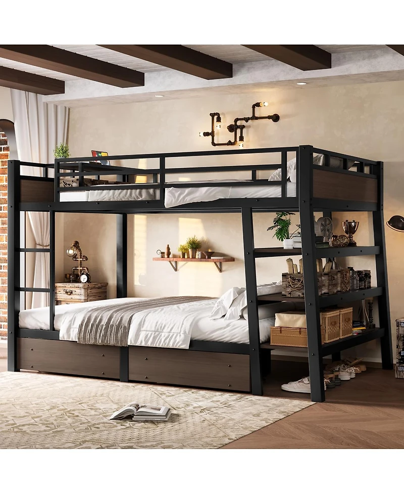 Streamdale Furniture Full Size Metal Bunk Bed with Storage, Led, and Usb