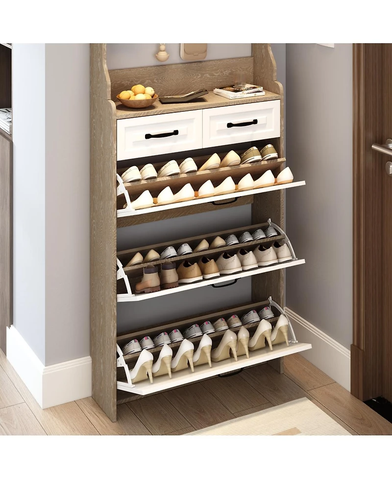 Streamdale Furniture Oak 3-door, 2-drawer shoe cabinet with hanger and large storage