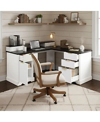 Streamdale Furniture Modern Fluted L-Shaped Desk with Charging Station & Storage