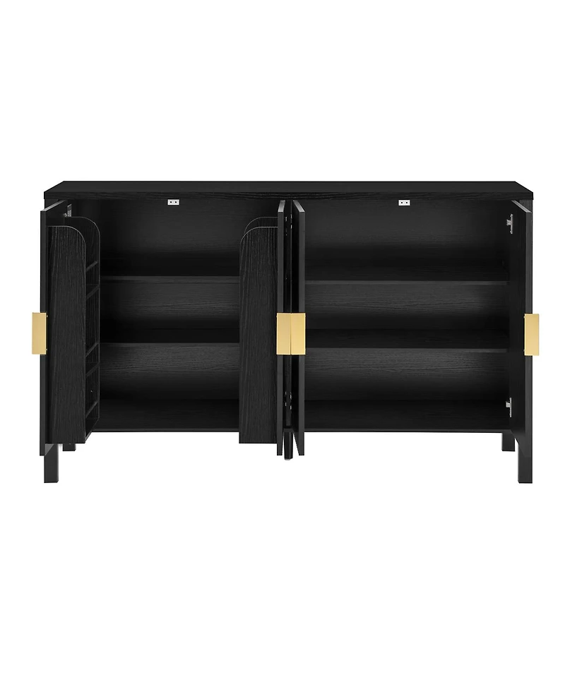 Streamdale Furniture Modern 57.5" Stripe 4-Door Storage Cabinet with Racks & Hooks