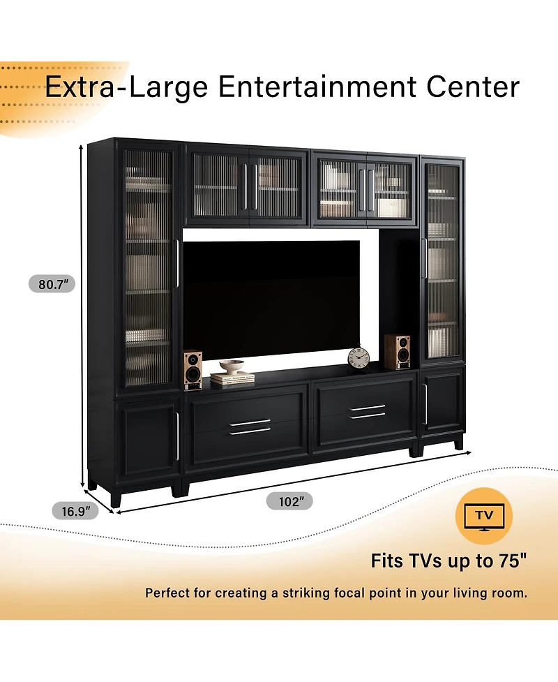 Streamdale Furniture Modern Entertainment Center with Glass Doors & Drawers