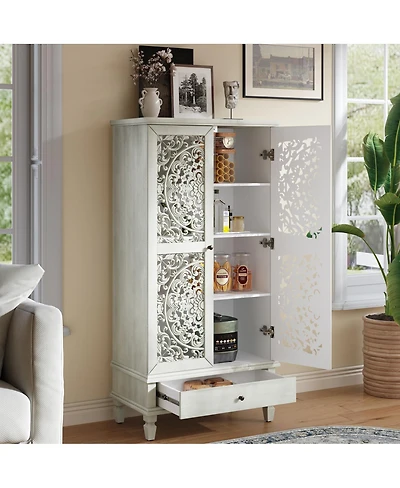 Streamdale Furniture Rustic 55" Storage Cabinet with Drawer and Carved Wood Doors