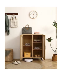 Streamdale Furniture Natural Rattan Storage Cabinet Double-Door Shoe Cabinet 29.5inch