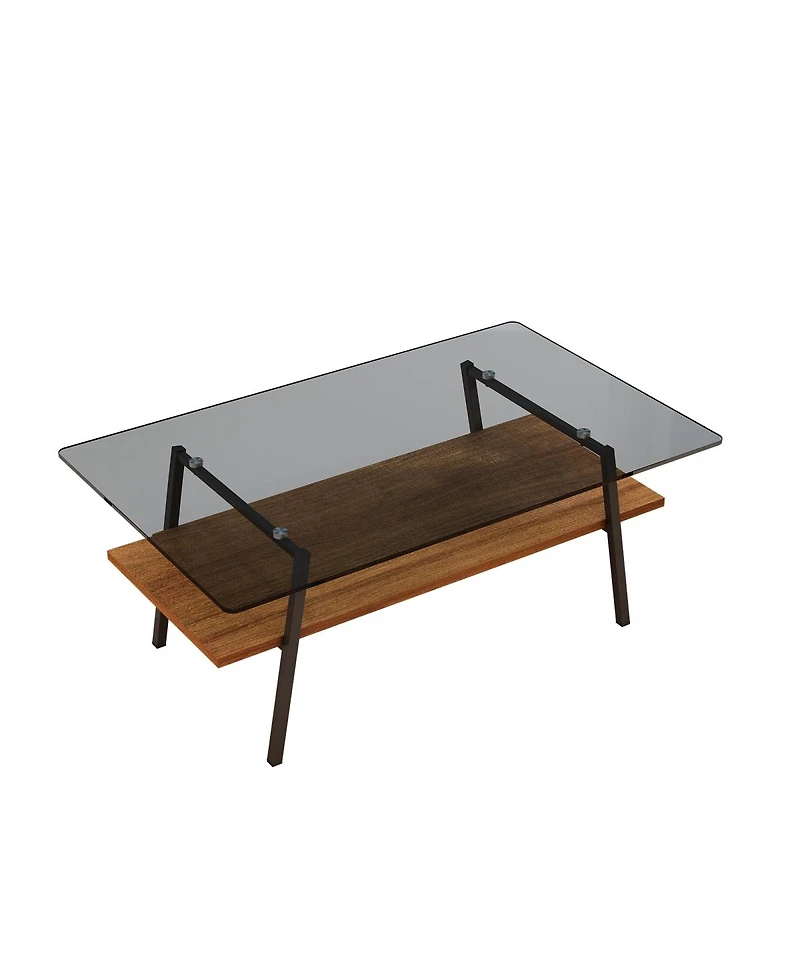 Streamdale Furniture Rectangle Coffee Table, Tempered Glass, Black Metal Legs, Modern Living Room