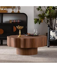 Streamdale Furniture 31.5" Scalloped Edge Walnut Mdf Wood Grain Center Table - Modern Irregular Round Coffee Table