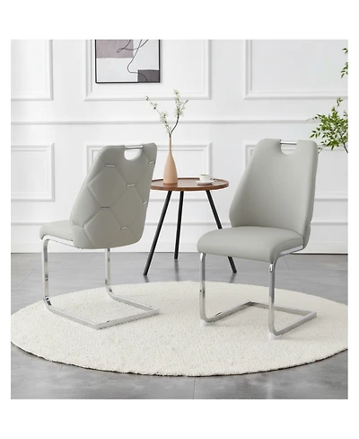 Streamdale Furniture Light Gray Faux Leather Dining Chairs with Gold Mesh Texture, Set of 2