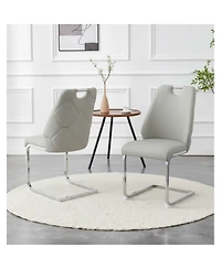 Streamdale Furniture Light Gray Faux Leather Dining Chairs with Gold Mesh Texture, Set of 2