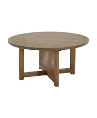 Streamdale Furniture 32" Rattan Coffee Table, Round Rattan Woven Wood Coffee Table