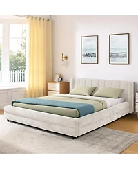 Streamdale Furniture Queen Size Chenille Upholstered Bed Frame with Storage Drawer - Beige