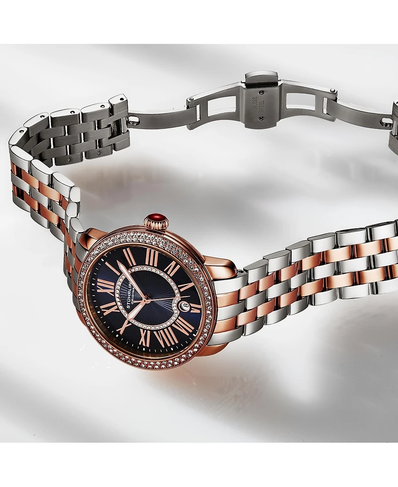 Stuhrling Celestia 4080 Women's Quartz 38mm Watch with Swarovski Crystal Bezel, Roman Numeral Sunray Dial & Stainless Steel Bracelet