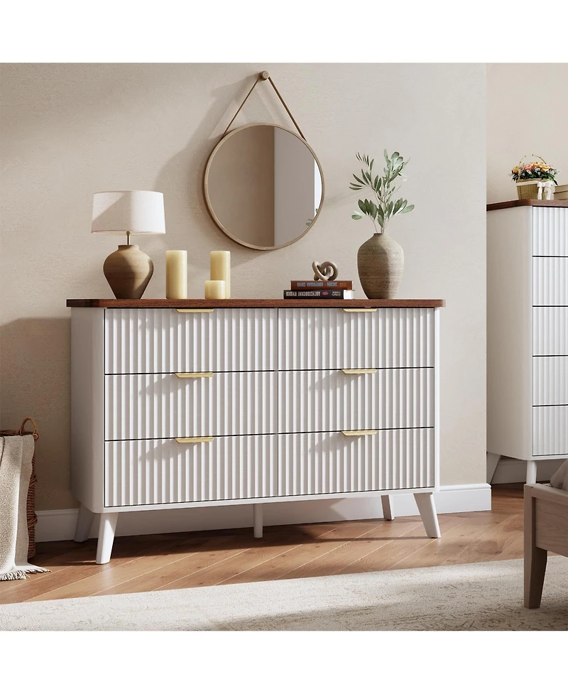 gaomon Fluted Dresser for Bedroom, 6 Deep Drawer Modern Wood Storage Chest