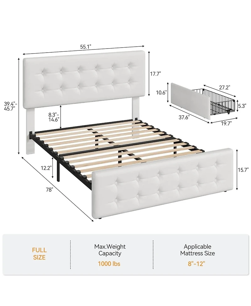 Gaomon Faux Leather with Button-Tufted Headboard, 4 Storage Drawers, Sturdy Wood Slats, No Box Spring Platform Bed