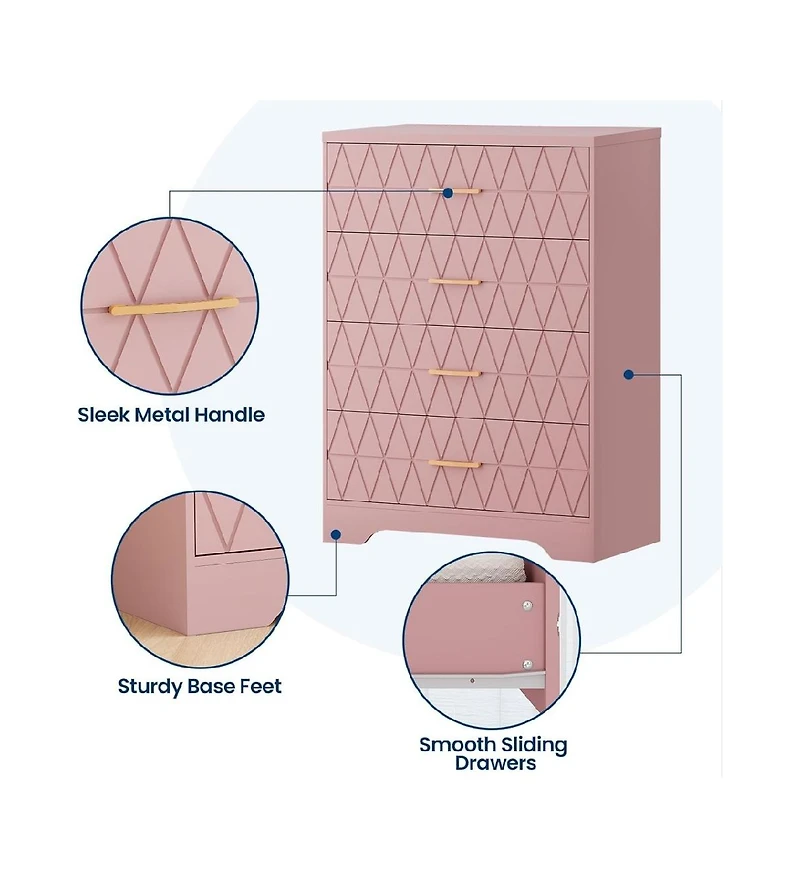 gaomon 4-Drawer Wooden Dresser for Bedroom, Tall Chest of Drawers with Gold Handles & Storage