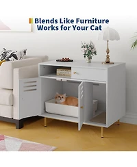 gaomon Cat Litter Box Enclosure Furniture, Hidden Litter Box Cabinet with 2 Storage Compartments, White