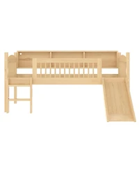 Streamdale Furniture Loft Bed with Storage Shelves, Solid Wood, Led Lights, Guardrails