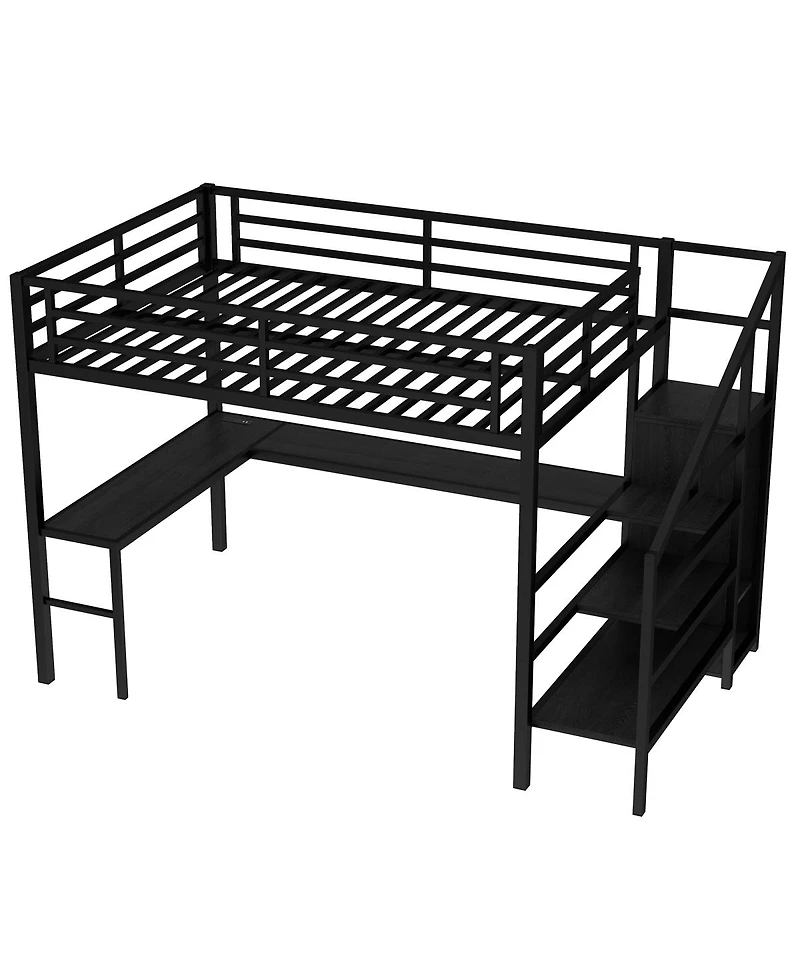 Streamdale Furniture Streamdale Queen Loft Bed with L-Desk, Wardrobe, Usb & Led