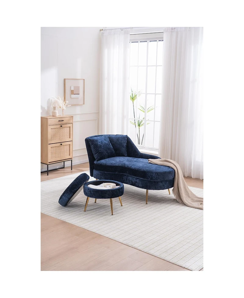 Streamdale Furniture Streamdale 58" Indoor Chenille Chair with Left Armrest & Lumbar Pillow, Footstool Included