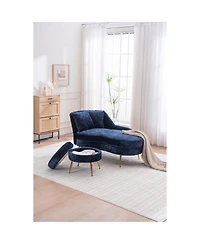 Streamdale Furniture Streamdale 58" Indoor Chenille Chair with Left Armrest & Lumbar Pillow, Footstool Included