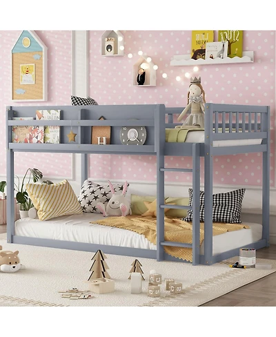 Streamdale Furniture Low Twin Over Twin Bunk Bed with Ladder, Solid Wood