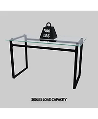 Streamdale Furniture 51" 4-person glass dining table set with Black metal legs & cushioned chairs.