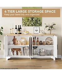 gaomon 4-Door Boho Sideboard Buffet Cabinet, Rattan Storage Console for Dining Room, Living Room, Kitchen