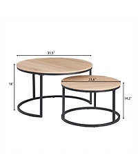 Streamdale Furniture Round Nesting Coffee Table Set, 31.5" Oak & Metal, Modern Industrial Accent Furniture.