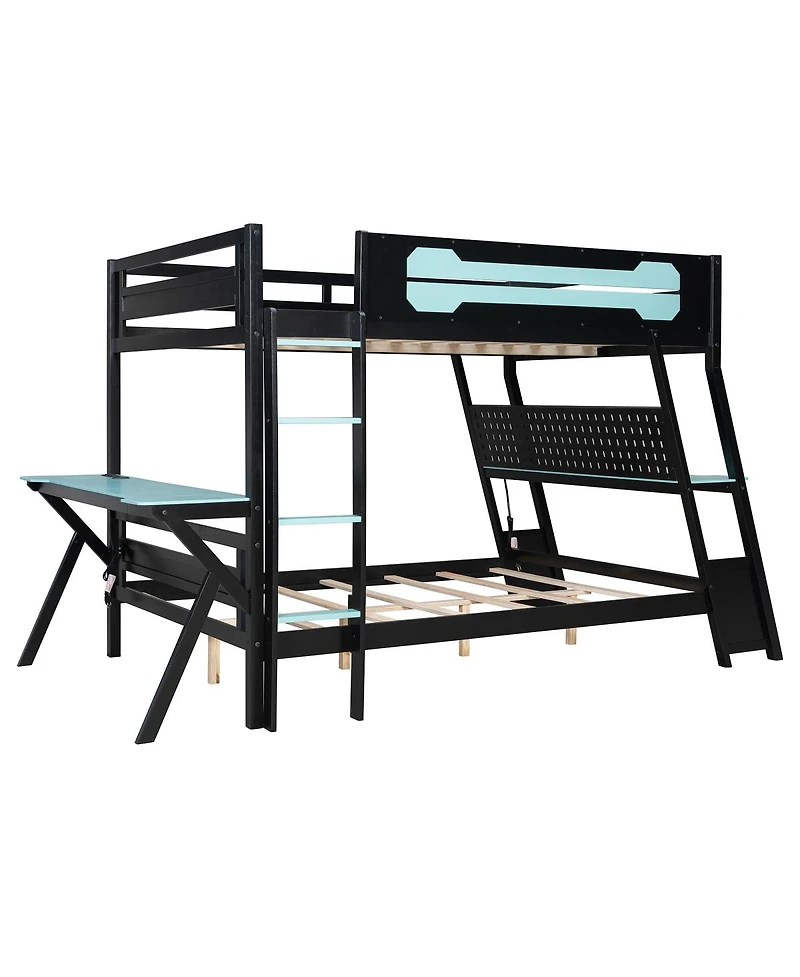 Streamdale Furniture Bunk Bed with Two Gaming Desks & Usb Ports