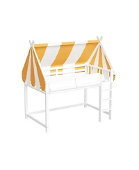 Streamdale Furniture Full Loft Bed with Canopy, Led Lights & Book Shelf