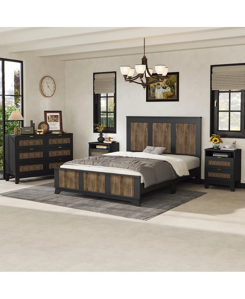 Streamdale Furniture 4-Piece Queen Farmhouse Set with Storage Nightstand & Dresser