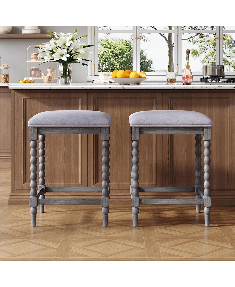 Streamdale Furniture 26" Upholstered Acacia Wood Counter Stools