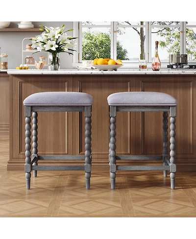 Streamdale Furniture 26" Upholstered Acacia Wood Counter Stools